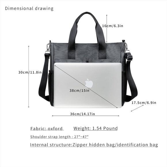 Oxford Canvas Tote Bag for Women & Men Large Waterproof Travel Work Bag with Mul - Picture 3 of 7